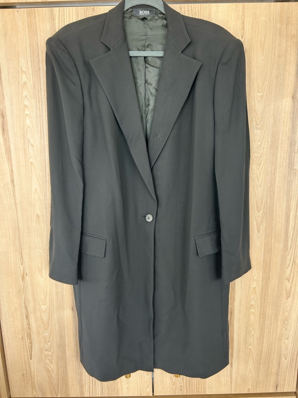 Hugo Boss Women’s 12 Black Wool Blend Long Blazer Italian Tailored Jacket